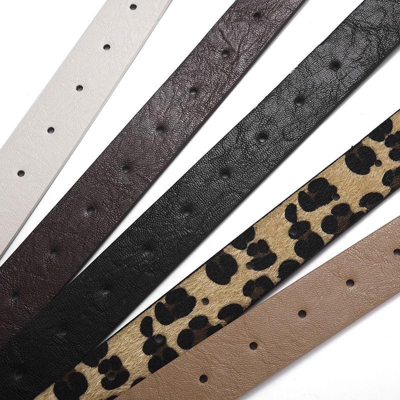 Leopard Print / Plain Faux Leather Belt Product Image