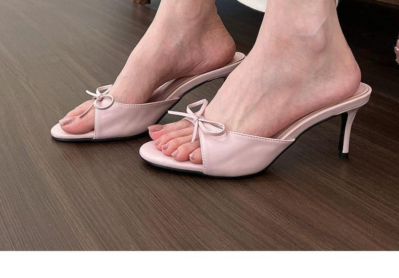 Bow High Heel Slide Sandals Product Image