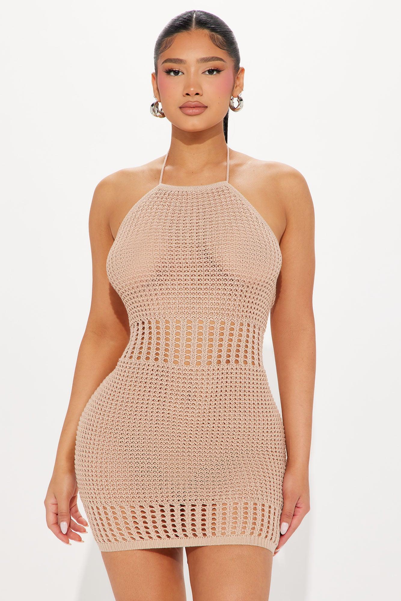 Sandra Crochet Mini Dress - Tan Product Image