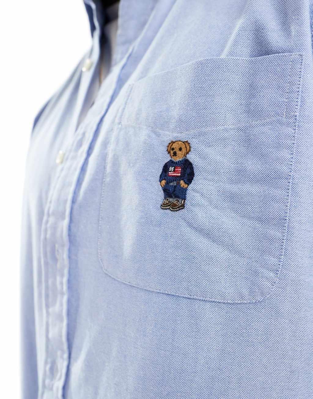 Polo Ralph Lauren bear logo oxford shirt in light blue Product Image