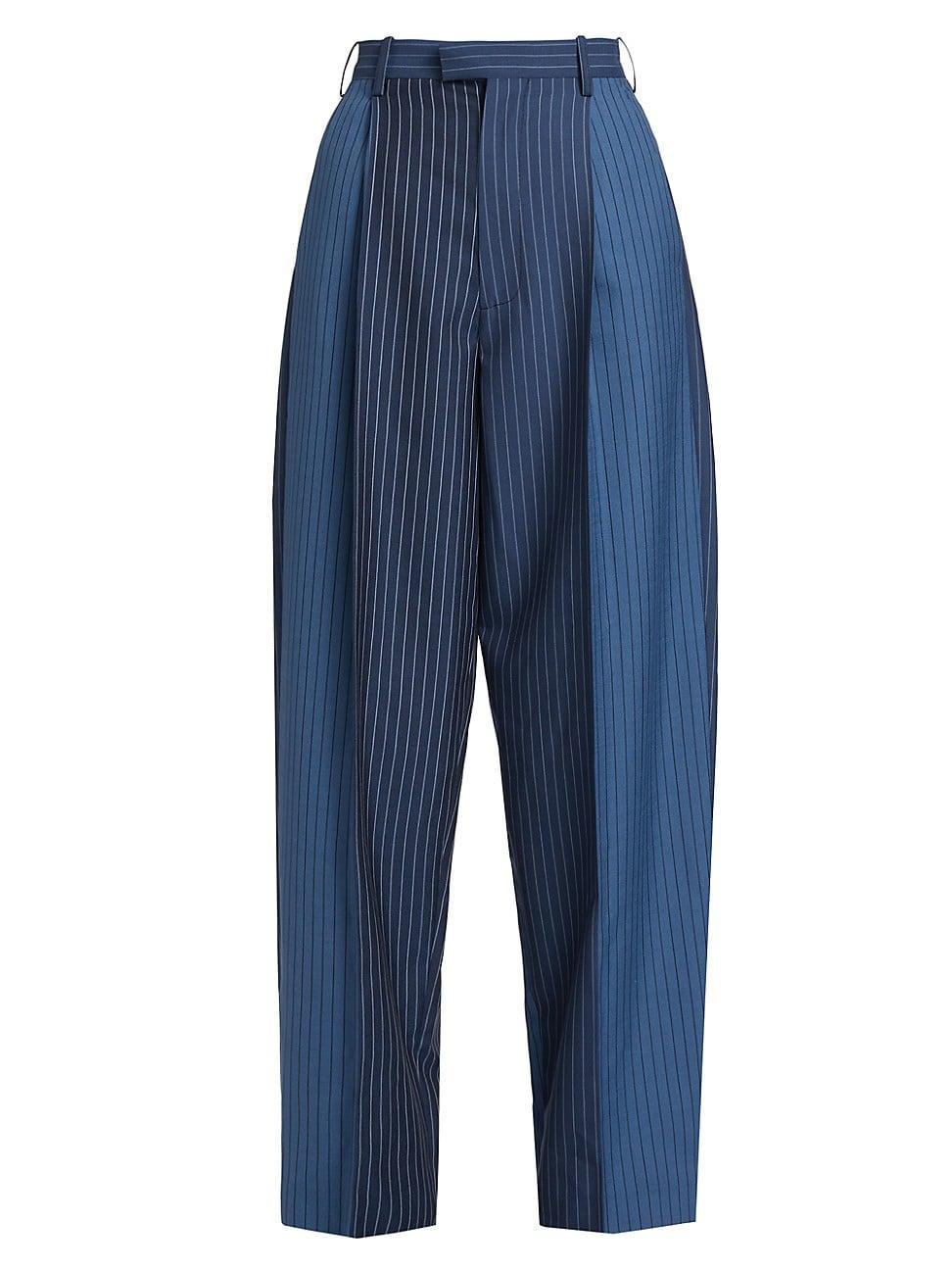 Classic Colorblock Pinstripe Pintuck Wool Trousers Product Image