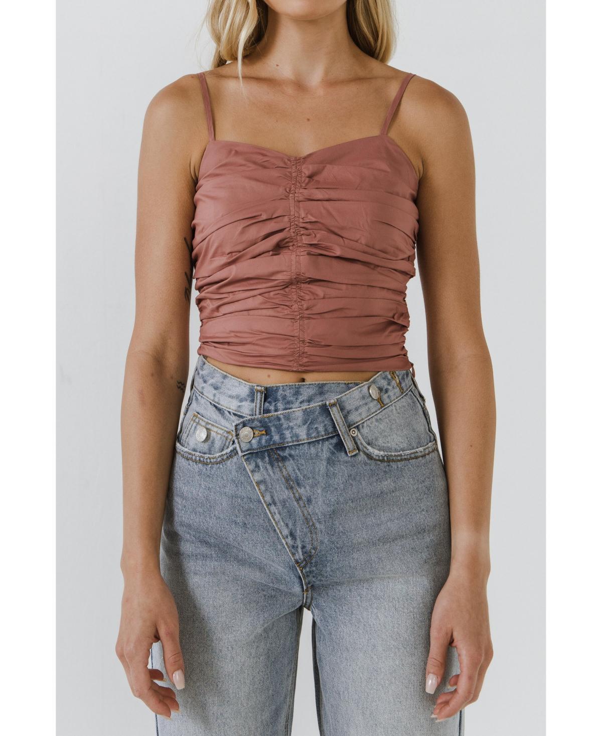 Endless Rose Shirred Cotton Tank Top in Mauve at Nordstrom, Size Small Product Image