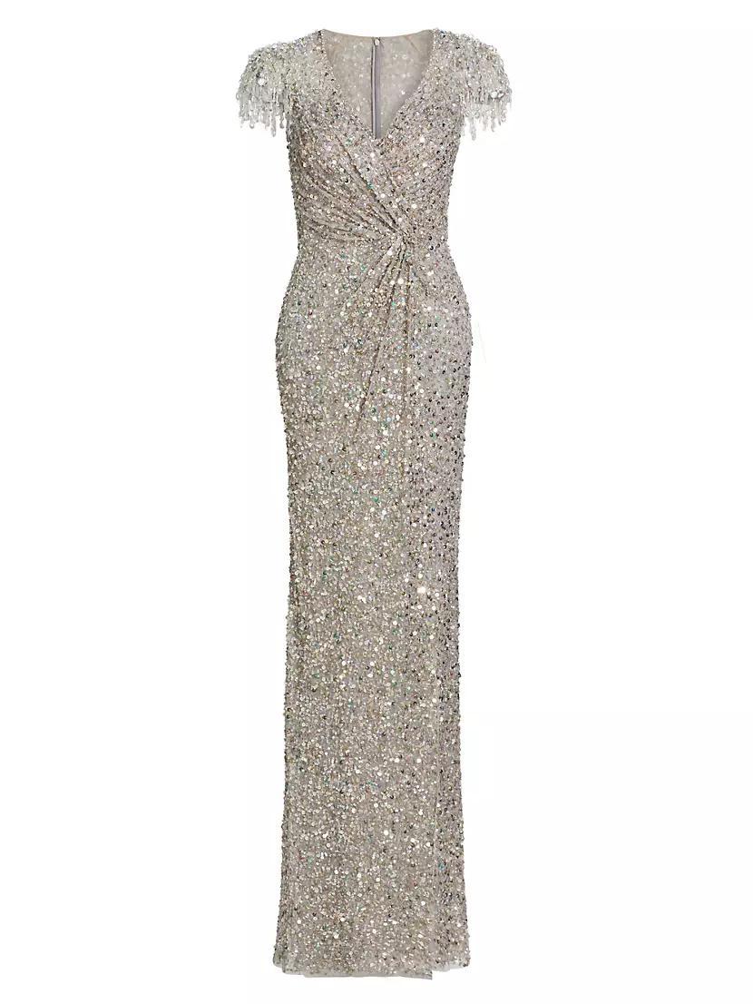 Wonderful Beaded Wrap Column Gown Product Image