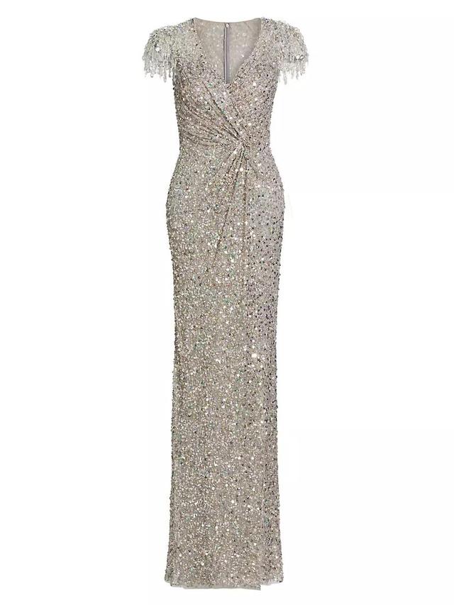 Wonderful Beaded Wrap Column Gown Product Image