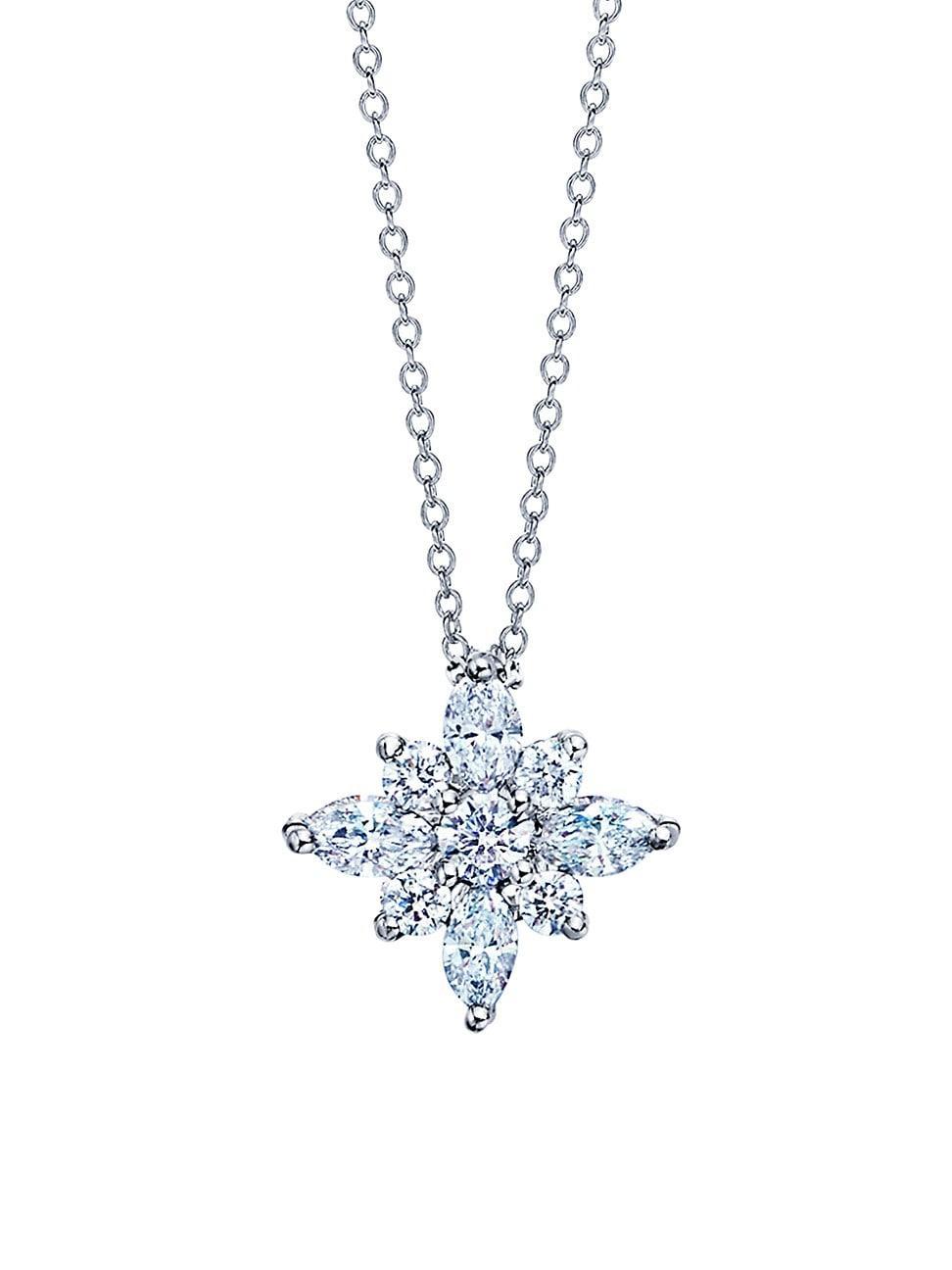 Womens 18K White Gold & Diamond Large Star Pendant Necklace Product Image