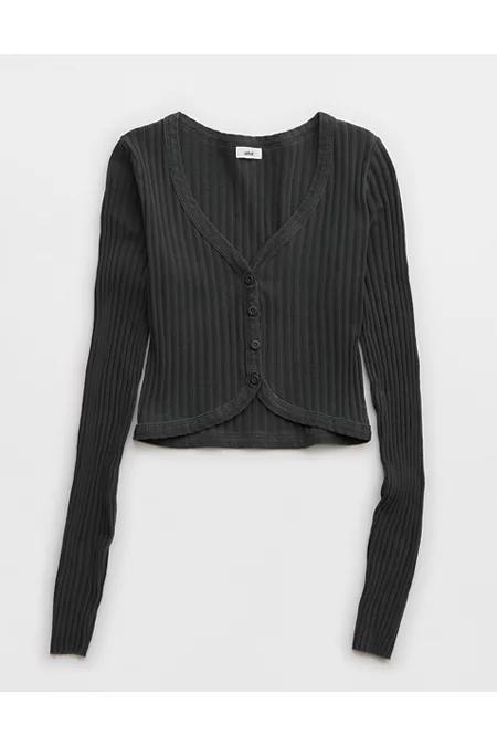 Aerie Cropped Ribbed Cardigan Women's Product Image