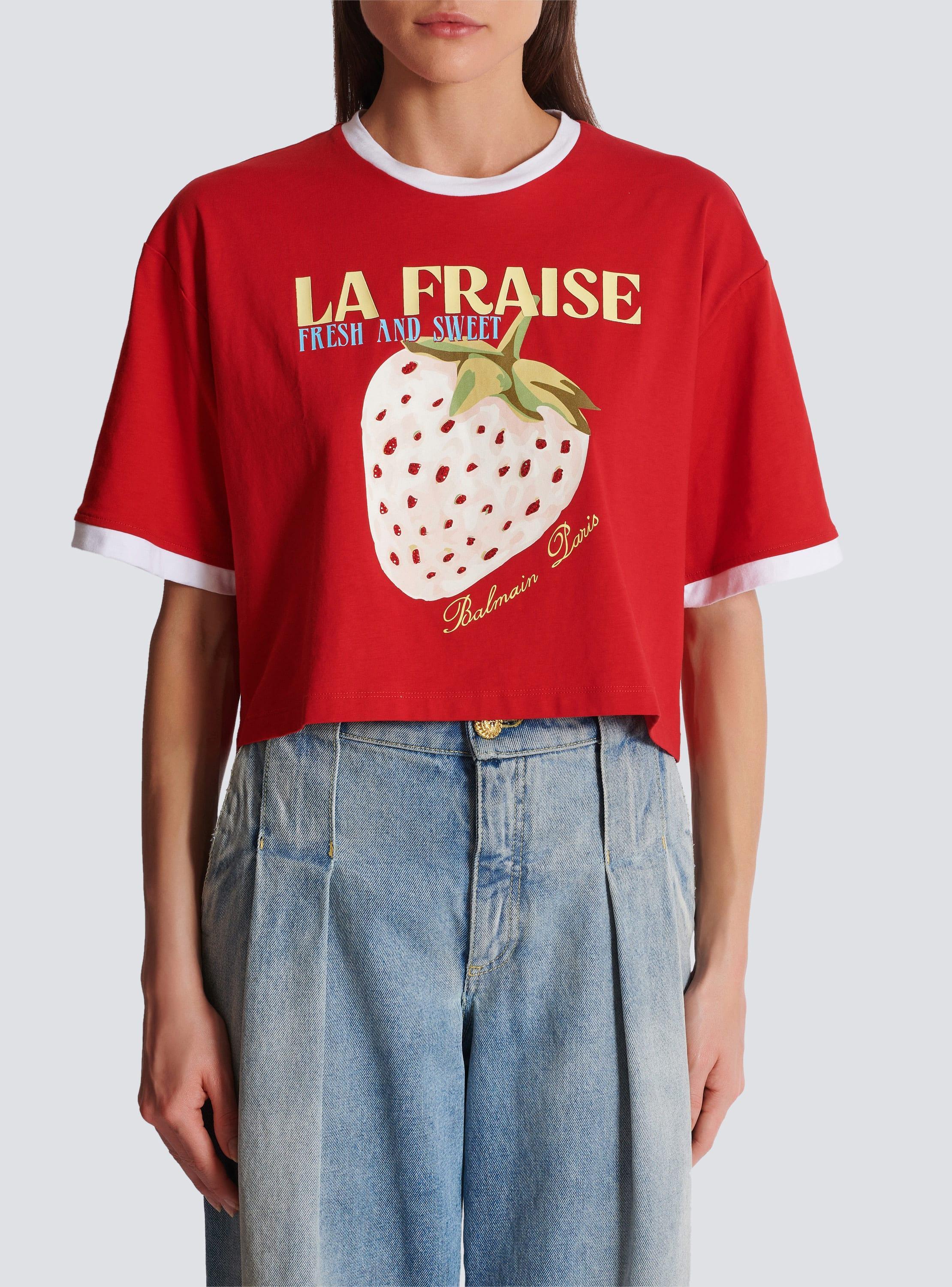 Cropped T-shirt with Balmain Strawberry print Product Image