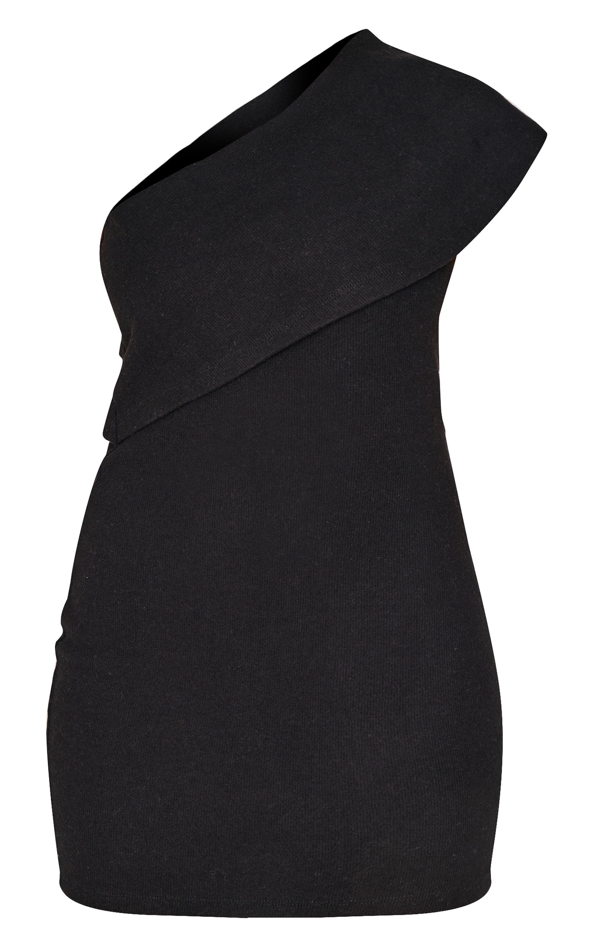 Black Heavy Rib Asymmetric Bodycon Dress Product Image