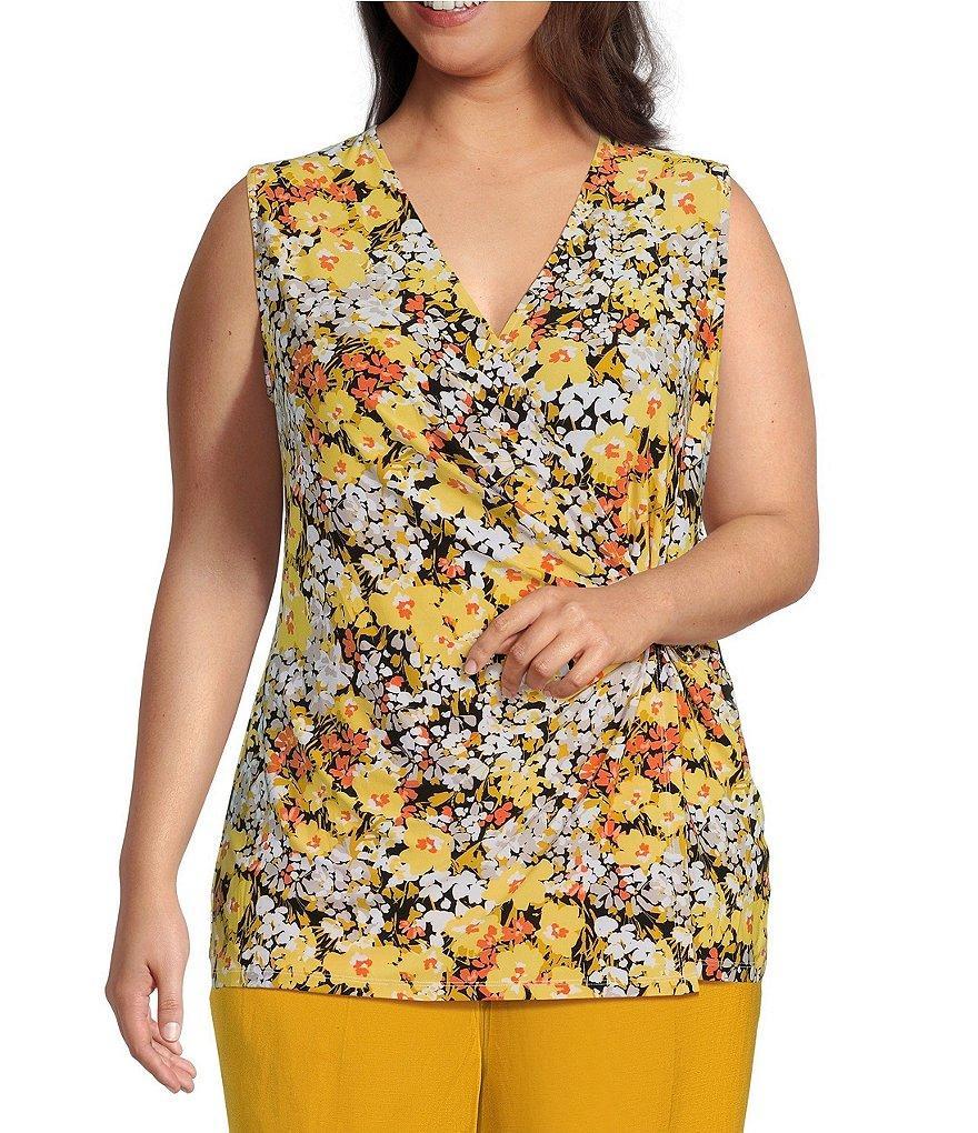 Kasper Plus Size Floral Print V-Neck Sleeveless Front Buckle Wrap Tank product image