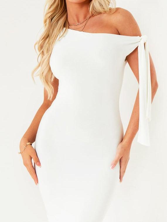 Sleeveless Off-Shoulder Plain Midi Bodycon Dress Product Image