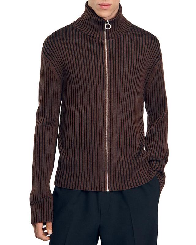 Sandro Ribbed Knit Full Zip Cardigan Product Image