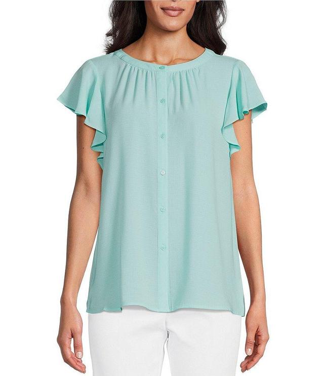 Investments Woven Button Front Flutter Cap Sleeve Top Product Image