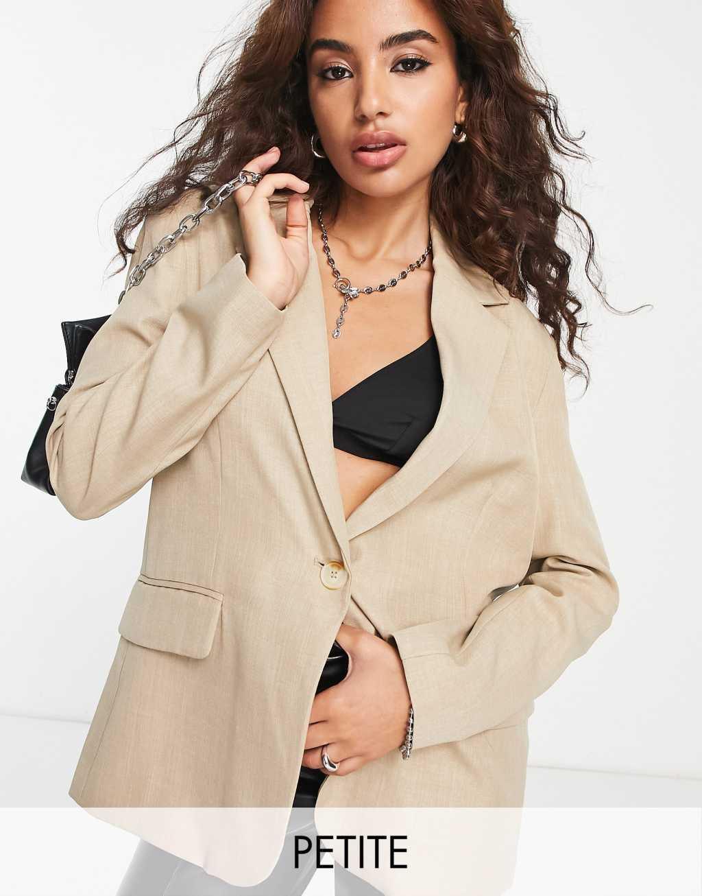 Bershka Petite oversized blazer in Camel Product Image