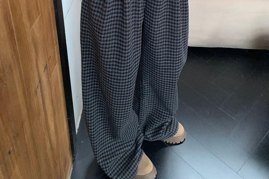 High Waist Plaid Wide Leg Pants Product Image