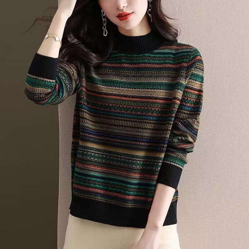 Mock Neck Striped Oversized Sweater Product Image