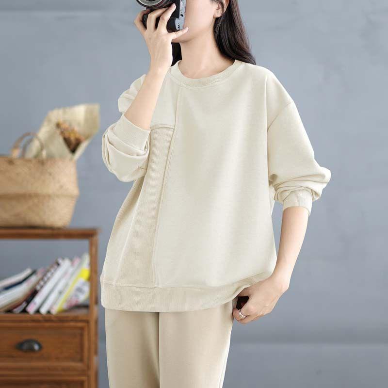 Crewneck Asymmetrical Plain Pullover Product Image