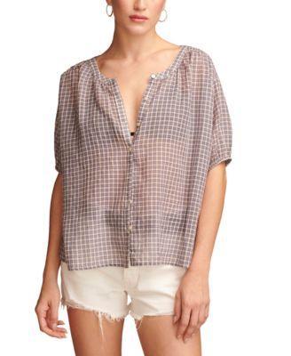 Women's Cotton Plaid Smocked-Shoulder Blouse  product image