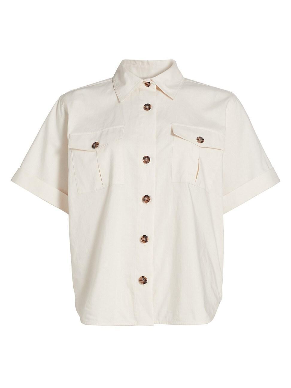 Womens Patch Pocket Cotton-Linen Utility Shirt Product Image