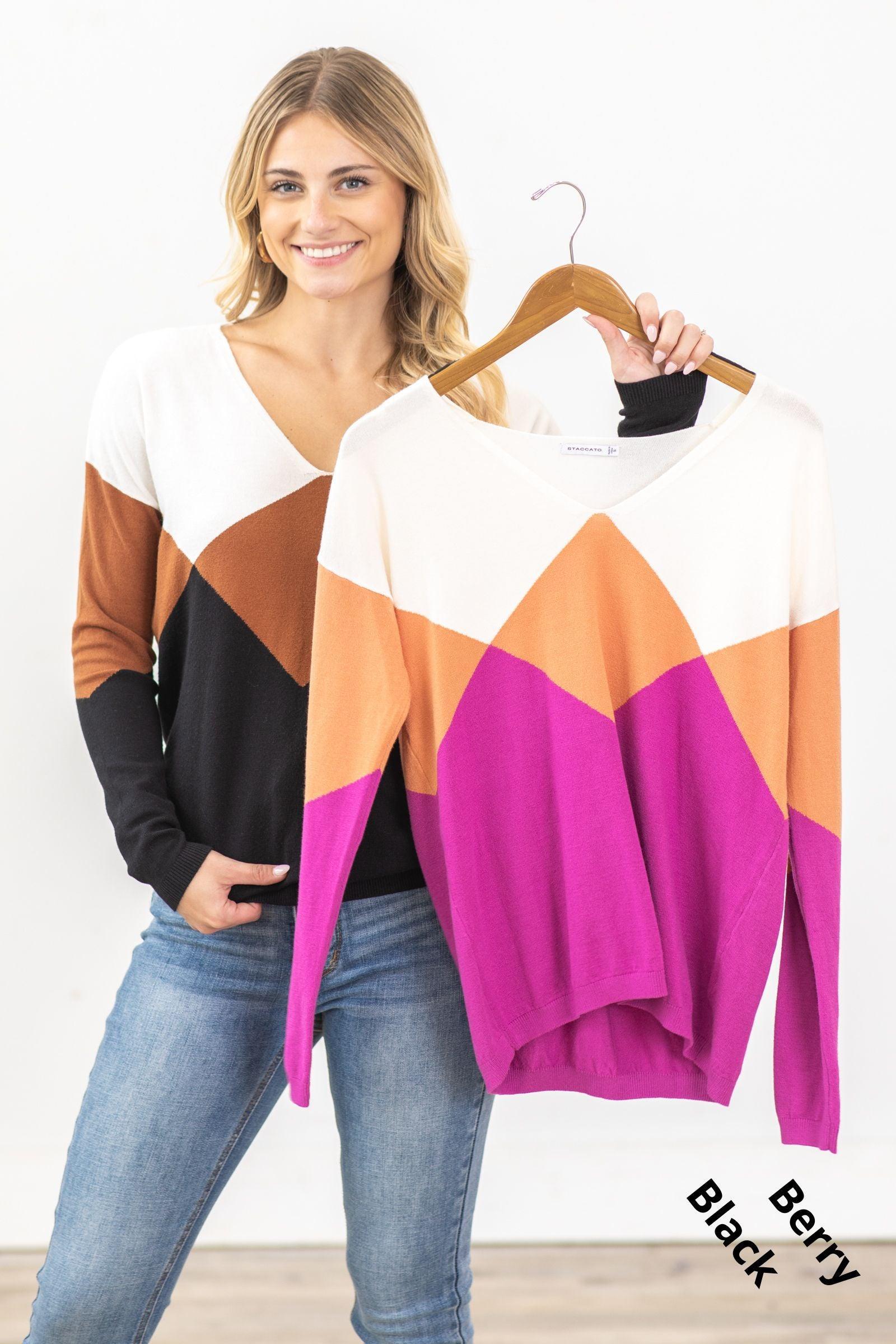 Colorblock Geometric Print V-Neck Sweater Product Image