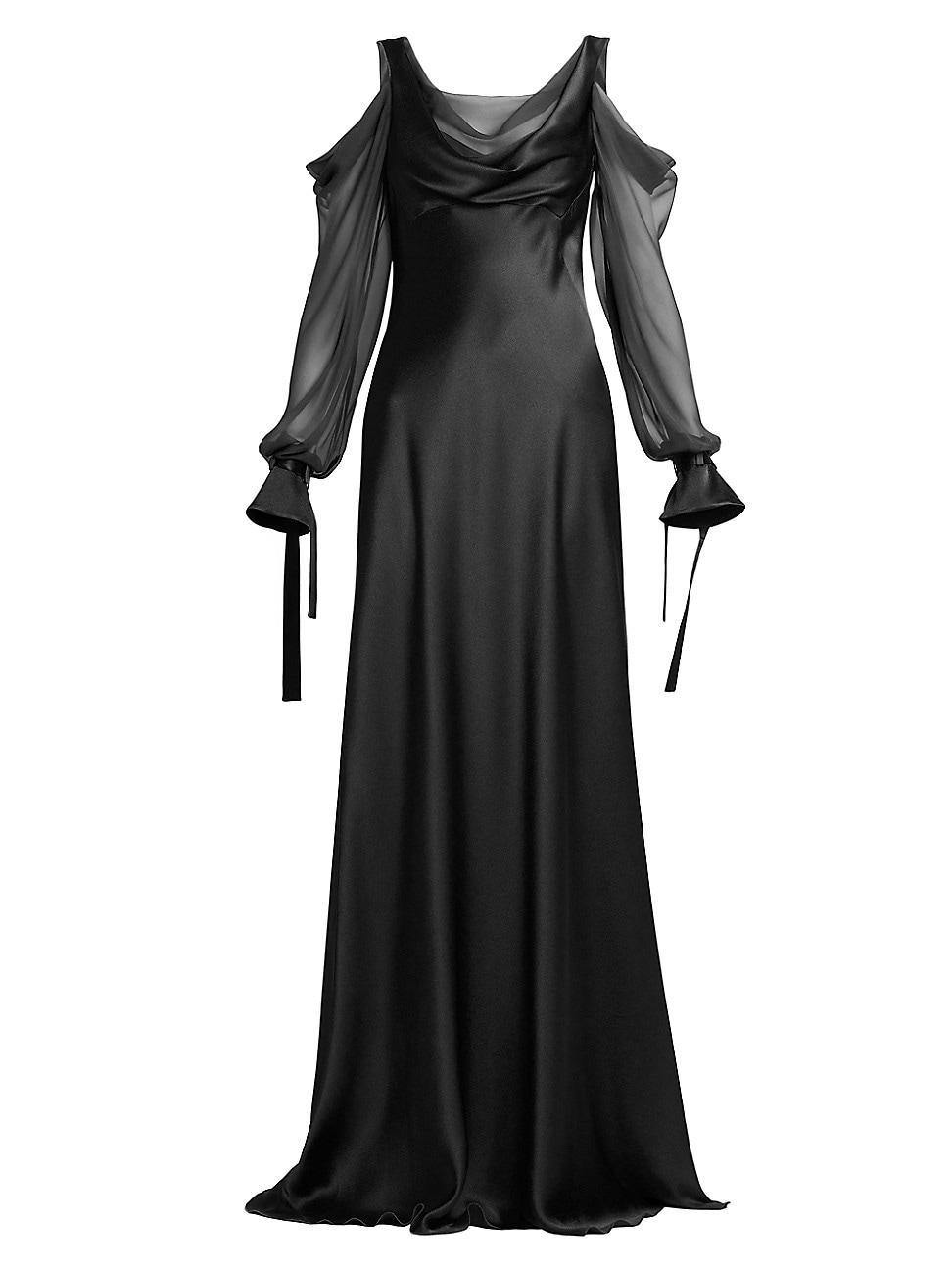 Womens Silk Draped Cold-Shoulder Column Gown Product Image