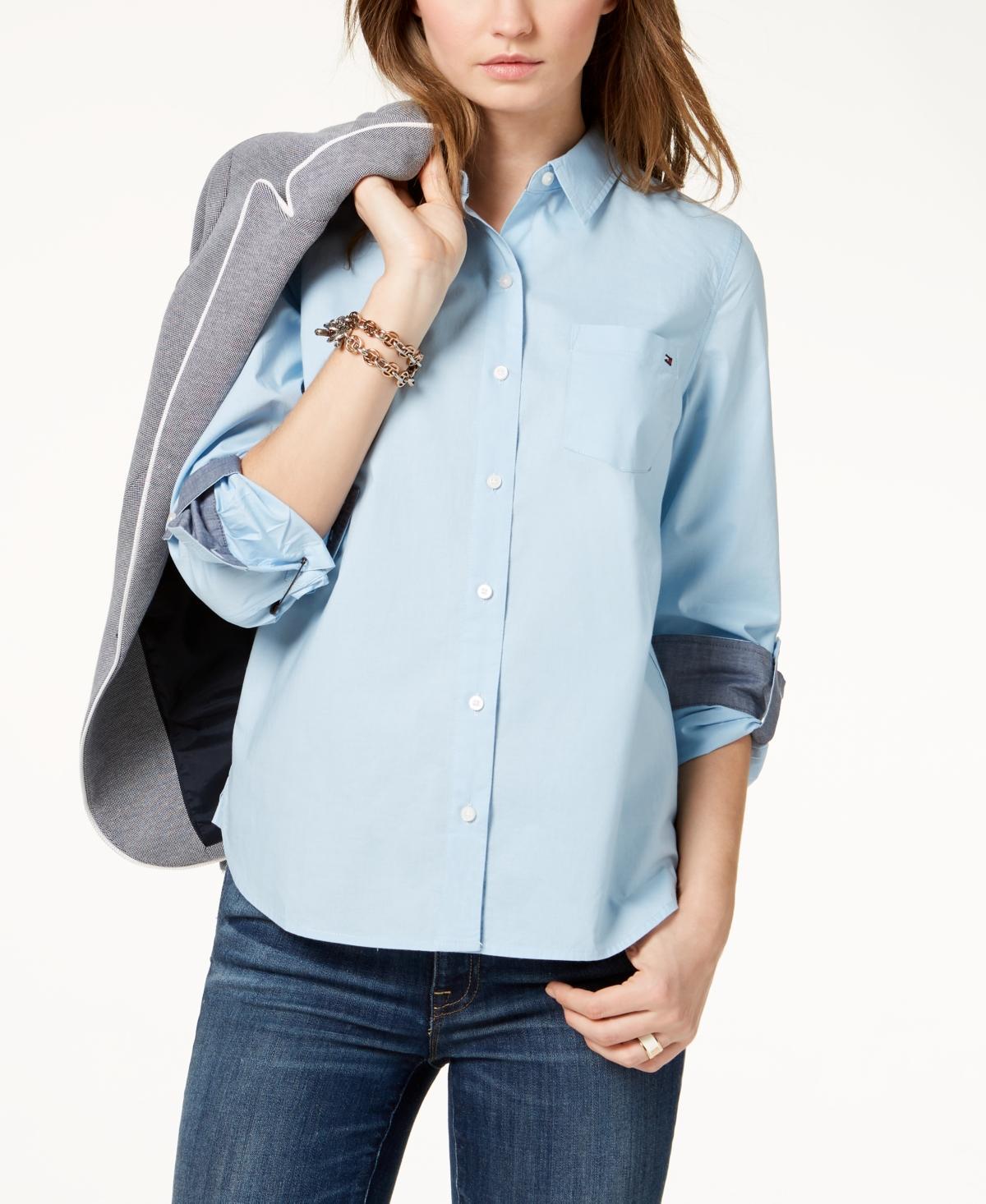 Tommy Hilfiger Womens Cotton Roll-Tab Button-Up Shirt Product Image