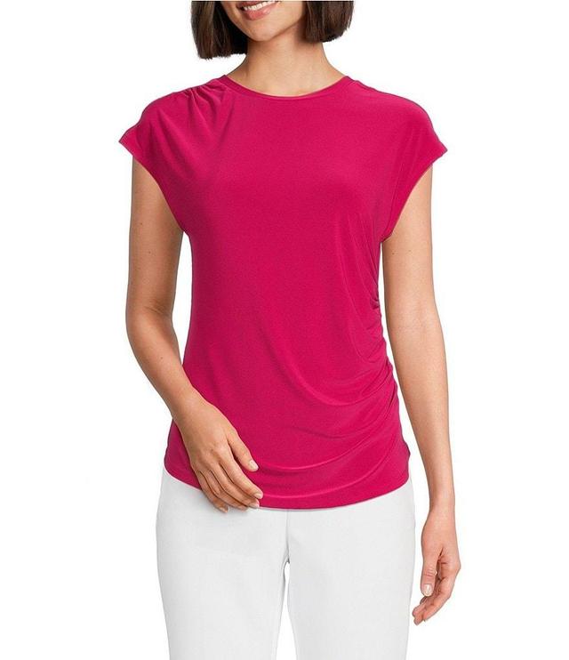 Investments Petite Size Cap Sleeve Crew Neck Side Ruched Top Product Image