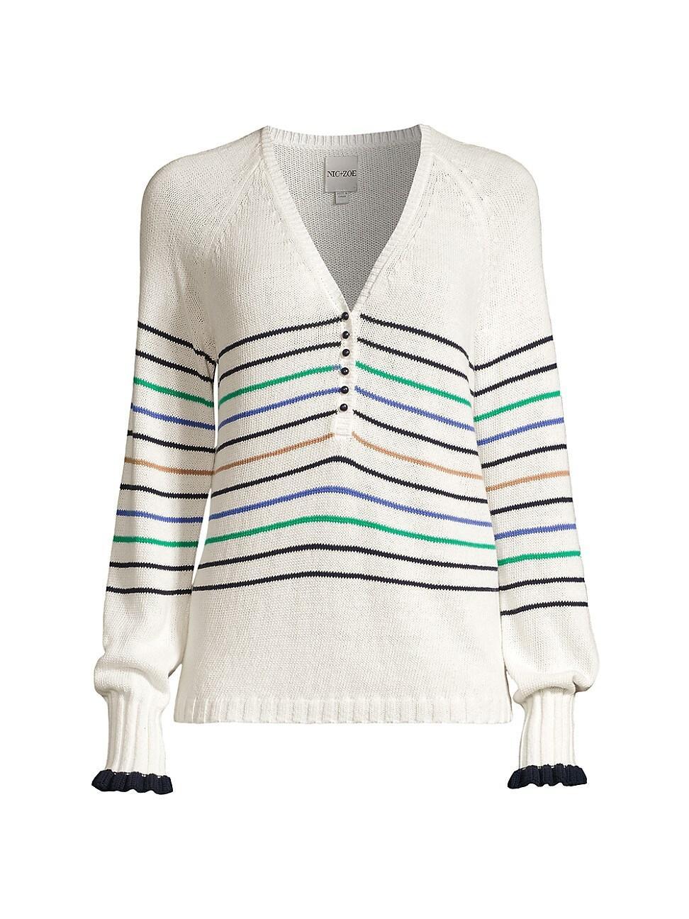 Nic+Zoe Maritime Cotton V Neck Henley Sweater Product Image