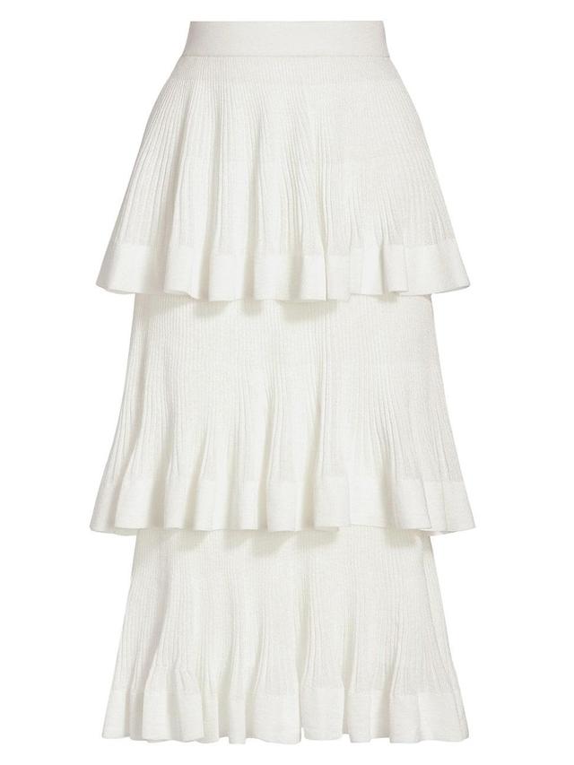 Womens Cotton-Blend Rib-Knit Tiered Midi-Skirt Product Image