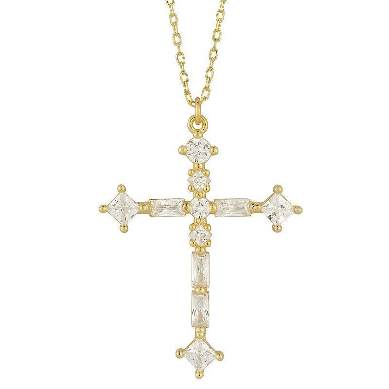 Sunkissed Sterling 14k Cubic Zirconia Cross Pendant Necklace, Womens, Gold Tone Product Image