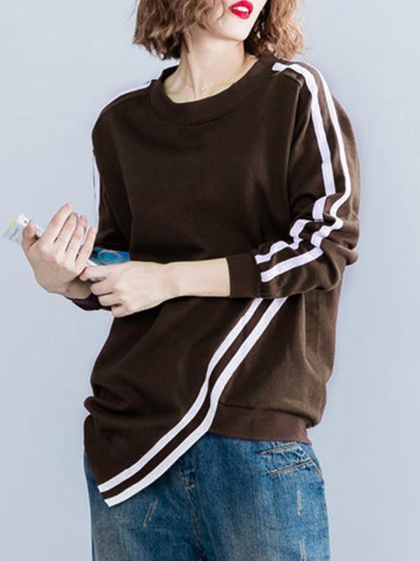 Cropped Long Sleeves Striped Round-Neck Hoodies&Sweatshirt Product Image