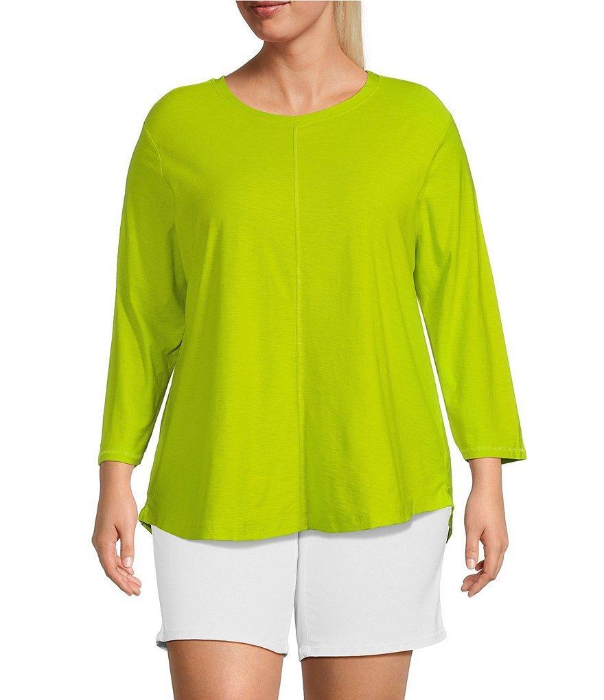 Westbound Plus Size Knit 3/4 Sleeve Crew Neck Tee Shirt Product Image