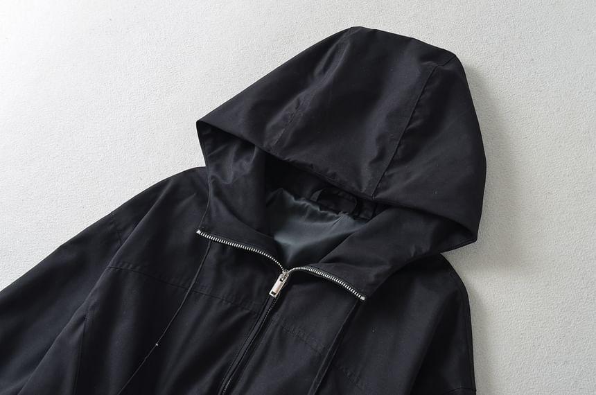 Hooded Plain Zip Up Jacket Product Image