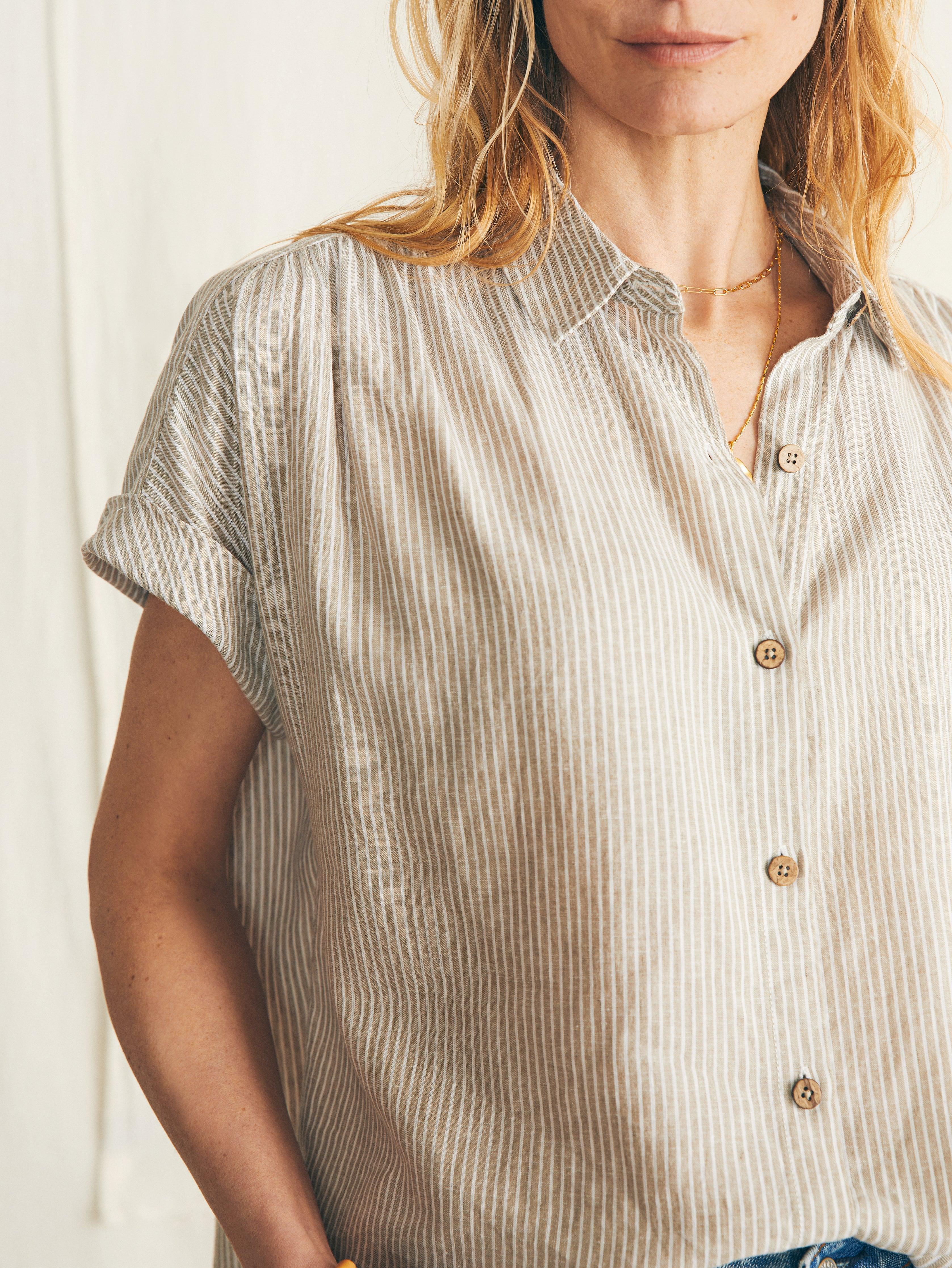 Breeze Shirt - Tan Petite Stripe Female Product Image