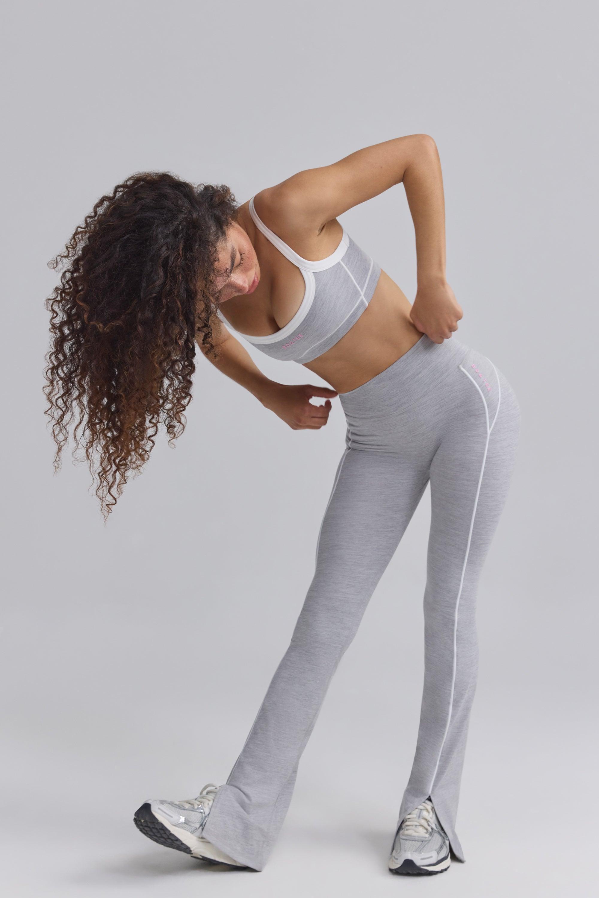 Soft Active Contrast-Trim Flared Trousers in Ice Grey product image