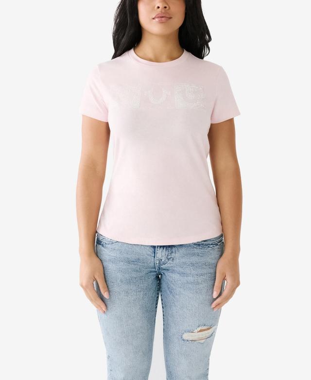 True Religion Womens Short Sleeve Crystal Horseshoe Crewneck T-shirt Product Image