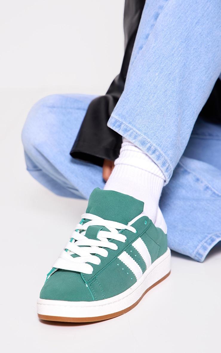 Green Faux Suede Stripe Chunky Lace Up Sneakers Product Image