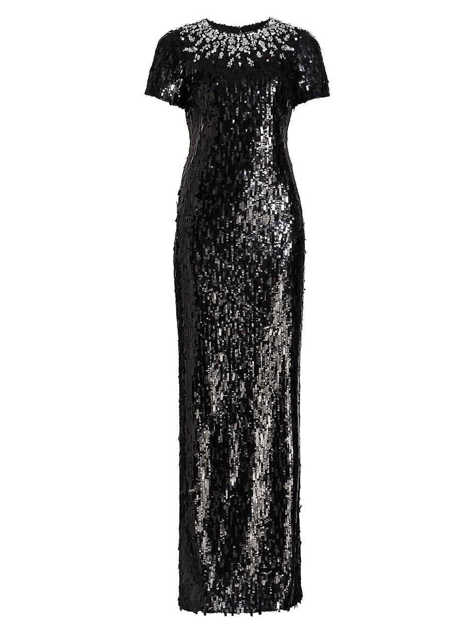 Womens Embellished Neckline Sequined Gown Product Image