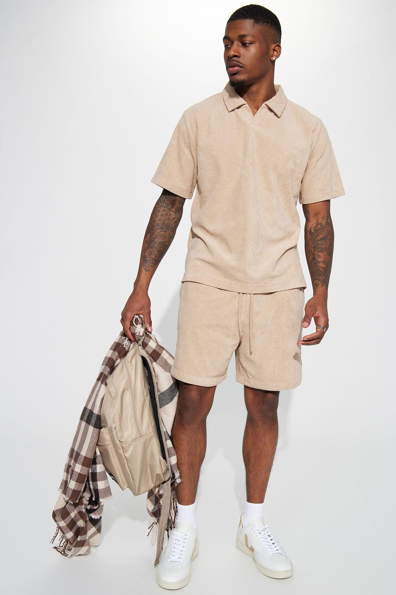 Dipped Terry Knit Shorts - Sand Product Image