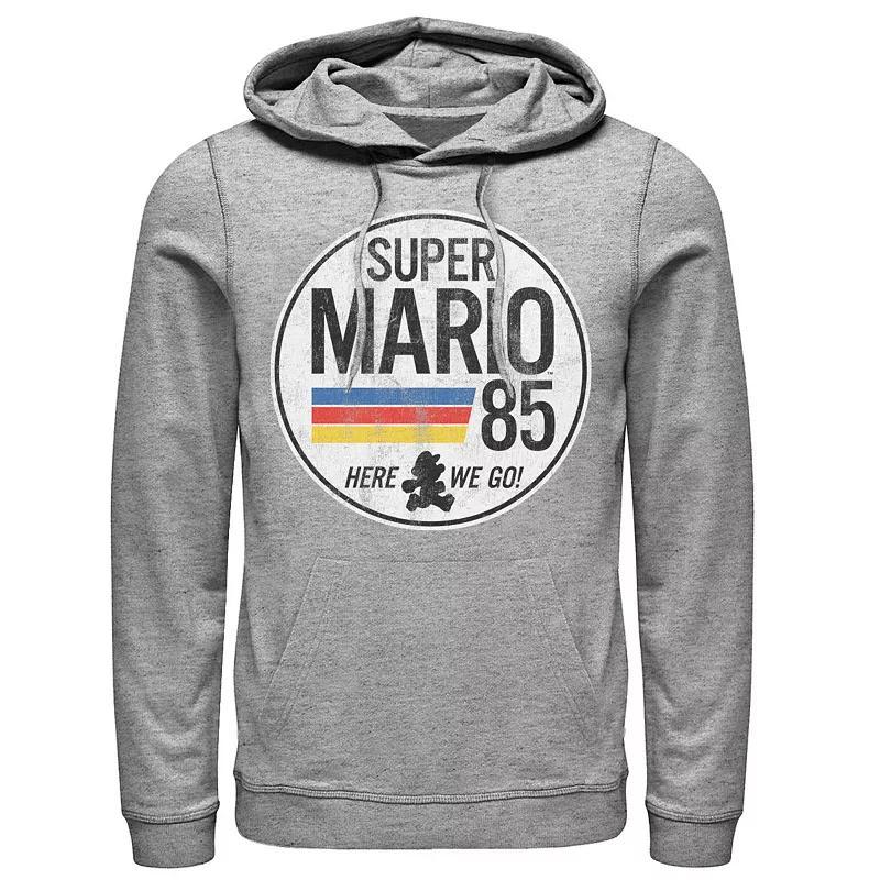 Mens Nintendo Super Mario Here We Go 85 Retro Vintage Hoodie Athletic Grey Product Image