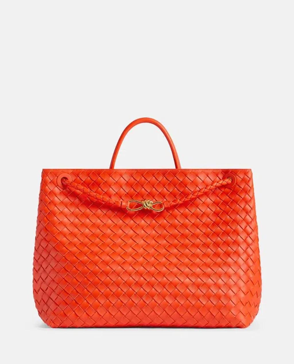 Large Andiamo Leather Top Handle Bag In Orange Product Image