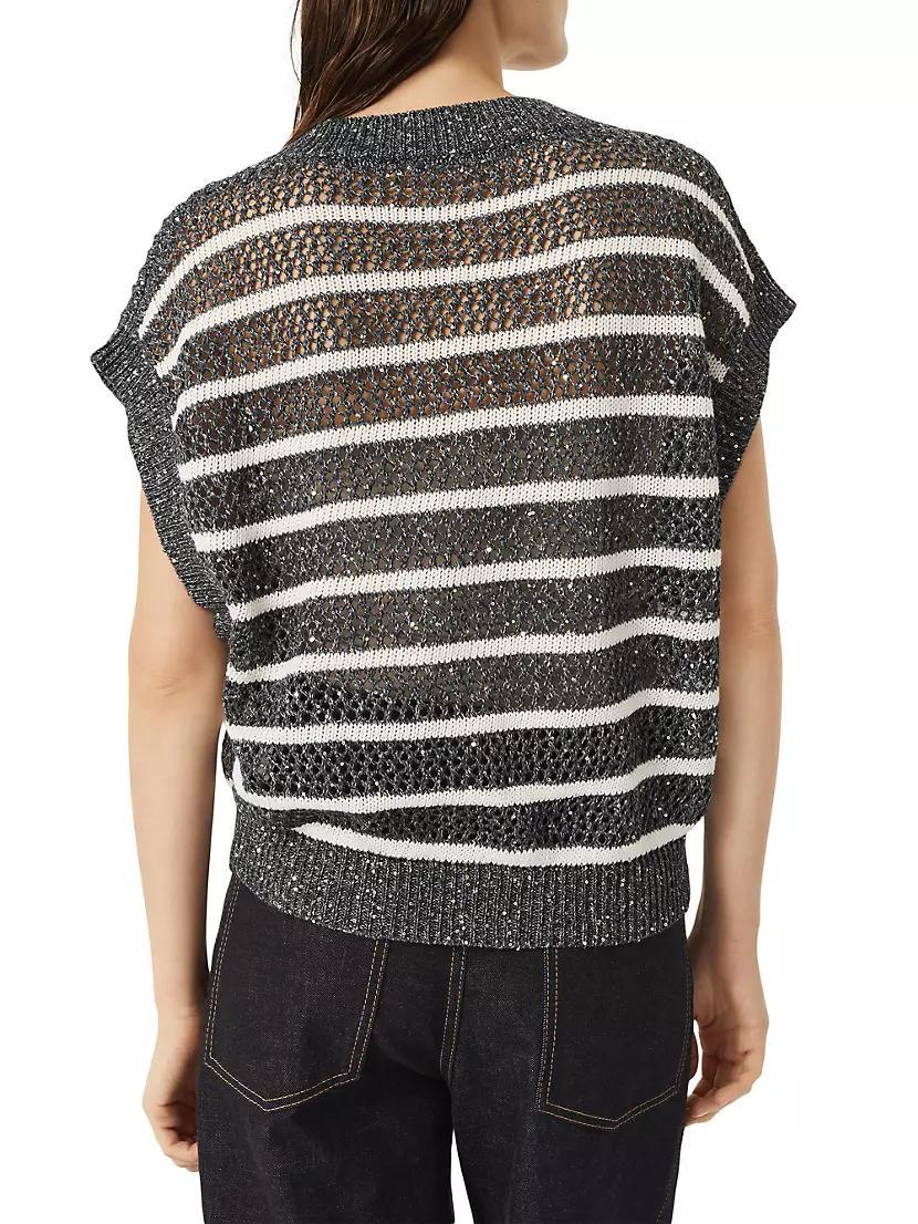 Dazzling Striped Net Knit T-Shirt in Linen Product Image