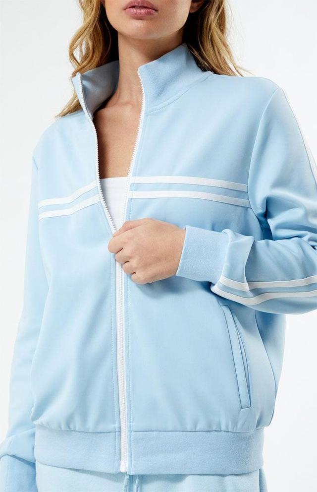 Women's Stripe Mock Neck Track Jacket Product Image