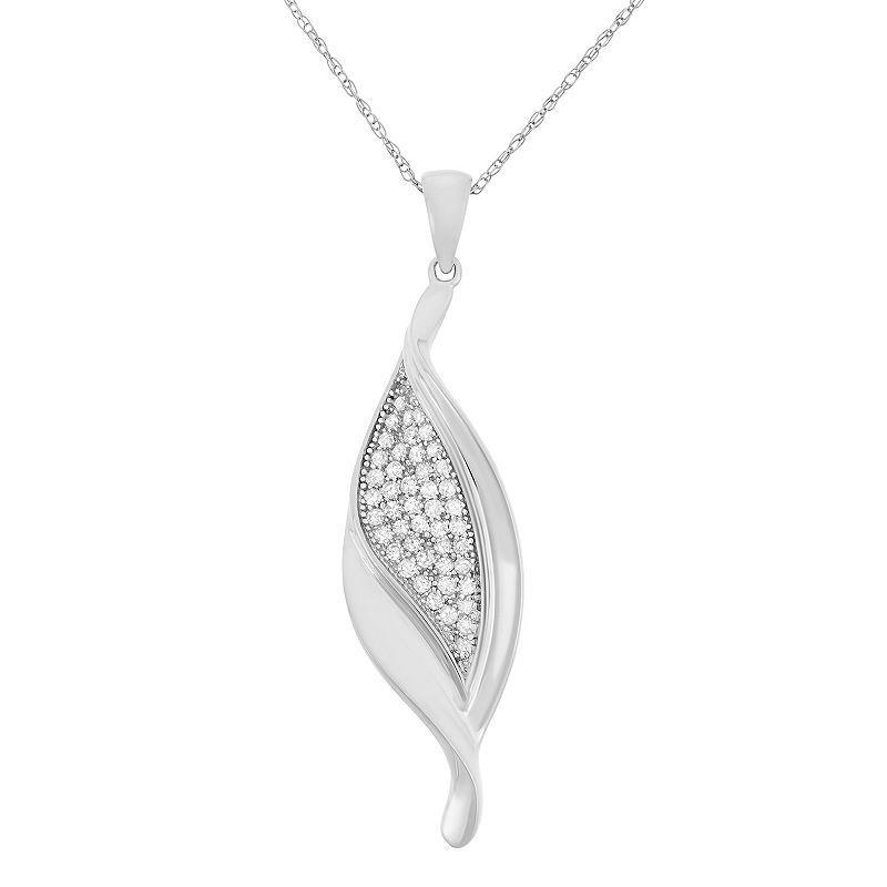 Sterling Silver 1/3 Carat T.W. Diamond Leaf Pendant Necklace, Womens Silver Tone Product Image