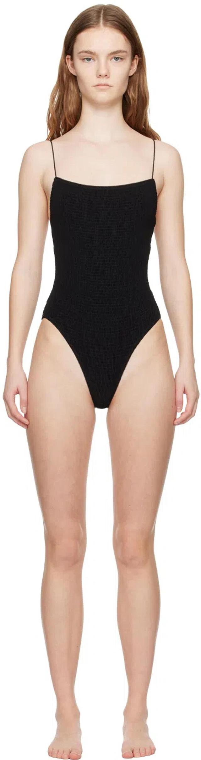 Black Smocked Swimsuit In 200 Black Product Image