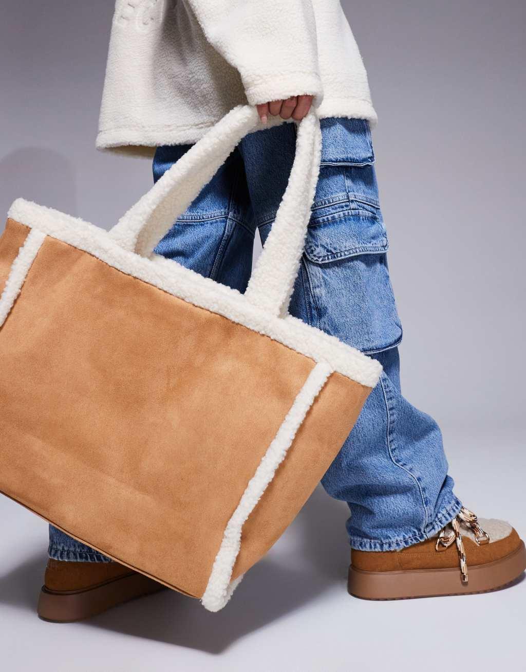 Weekend Collective faux suede tote bag in tan Product Image