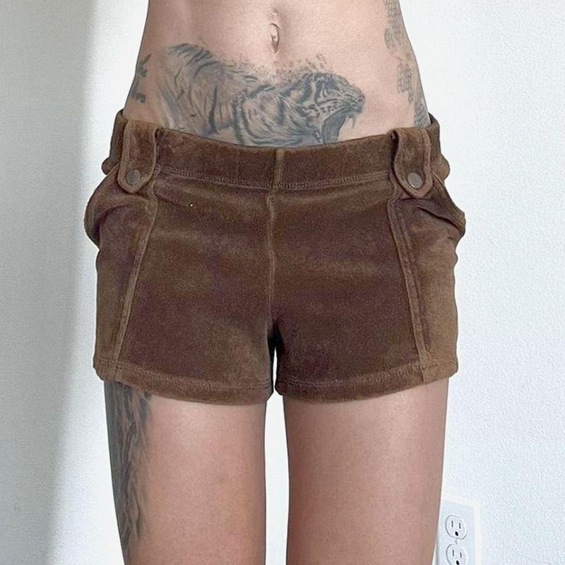 Low Waist Plain Suede Slim-Fit Mini Shorts Product Image