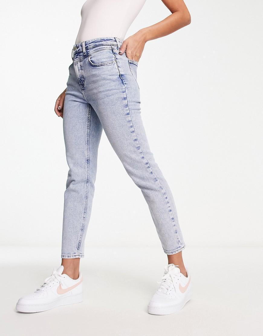 Only acid wash seam detail jeans in light blue denim Product Image