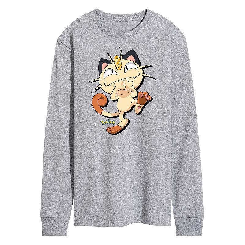 Mens Pokmon Meowth Long Sleeve Tee Athletic Grey Product Image