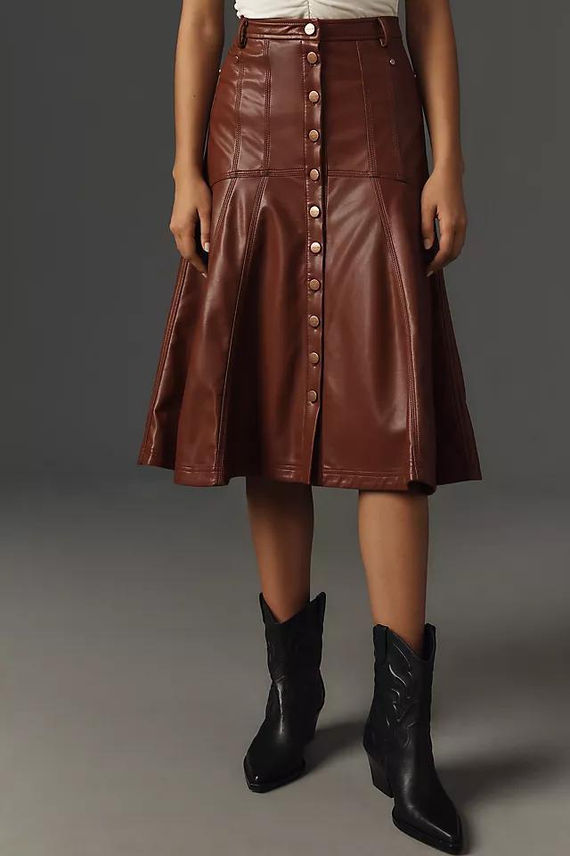 Pilcro Seamed-Yoke Faux-Leather Midi Skirt Product Image