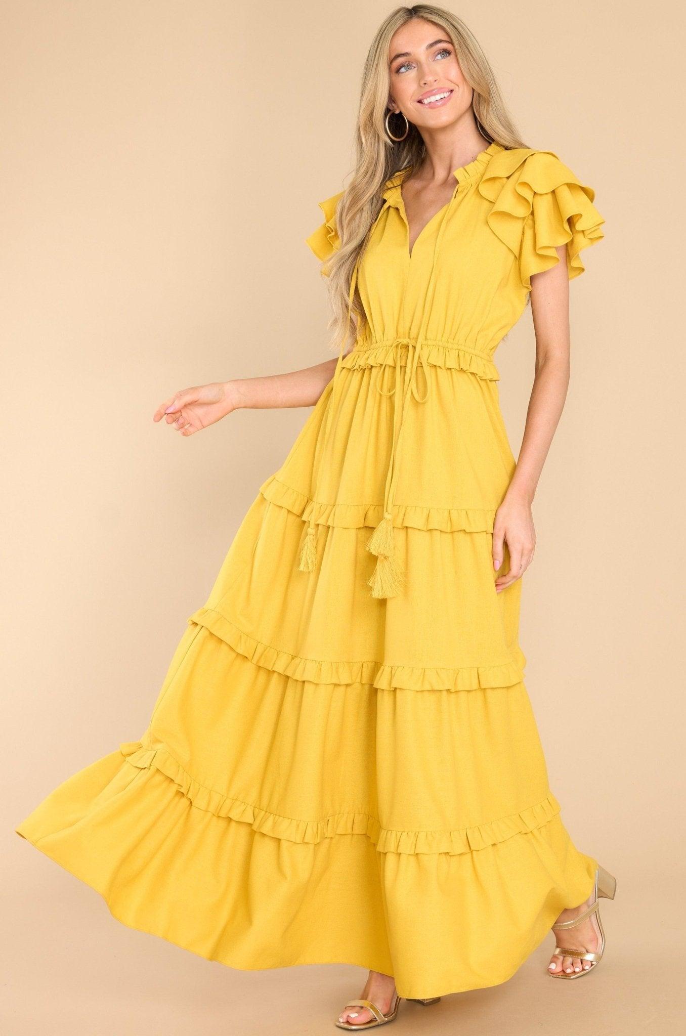 Aura Ruffle Some Feathers Sunset Maxi Dress Yellow Product Image